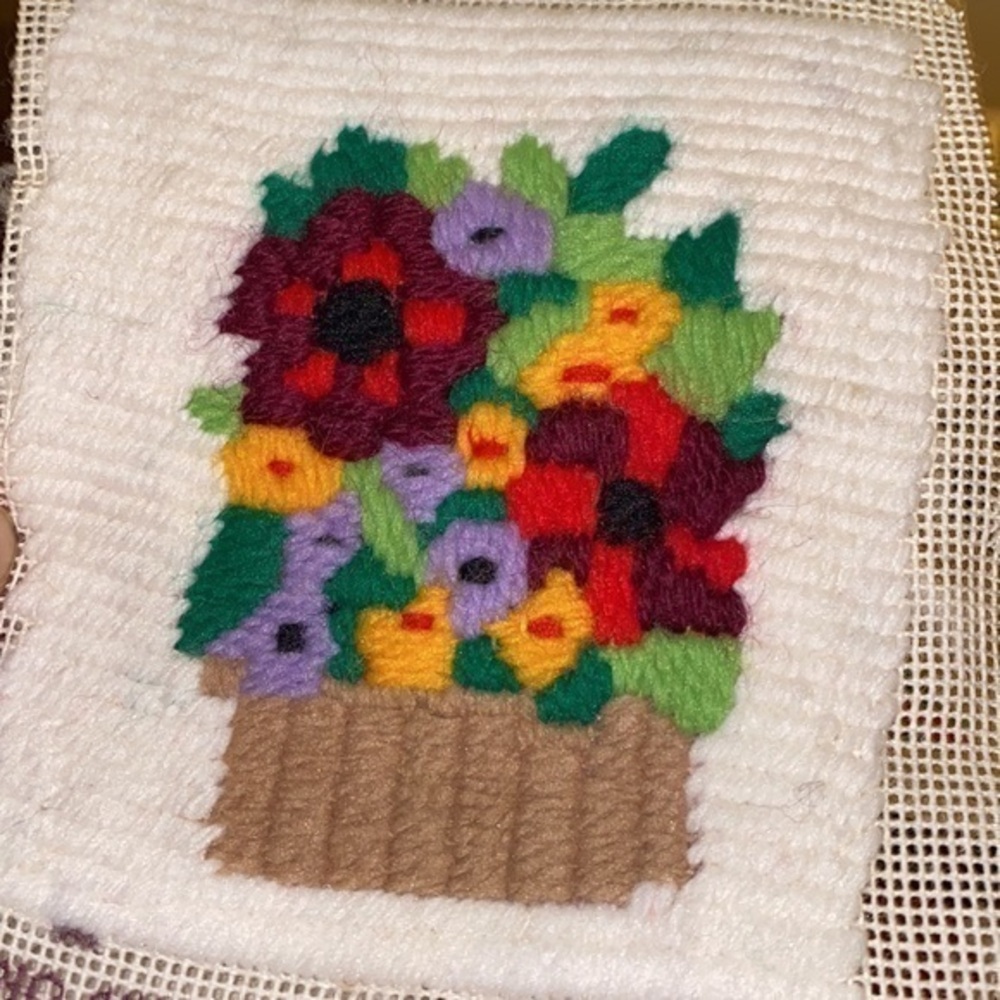 Vintage Yarn Cross Stitch Flowers Flower cottage core